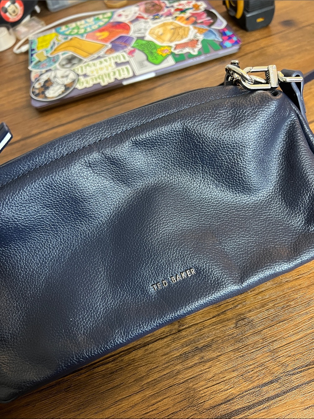 Ted Baker Navy Leather‎ Crossbody with Branded Canvas Strap- OS - Picture 2 of 7